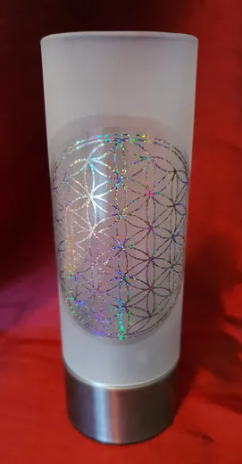 Windlicht mit Blume des Lebens irisierend