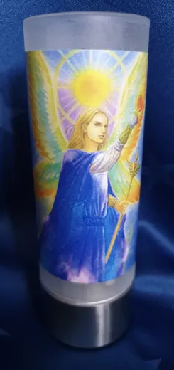 Edles Windlicht Erzengel Michael Kerze weiss, energetisiert mit der Energie von EE Michael