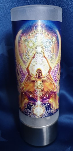 Edles Windlicht Erzengel Metatron Kerze weiss,energetisiert mit der Energie von EE Metatron