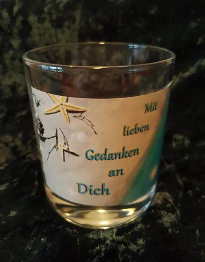 Energetiserte Kerzenhalter im Glas, "Sujet "Mit lieben Gedanken an Dich"