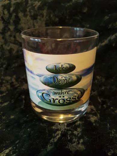 Energetiserte Kerzenhalter im Glas, Sujet "Lebe Deine wahre Grösse"